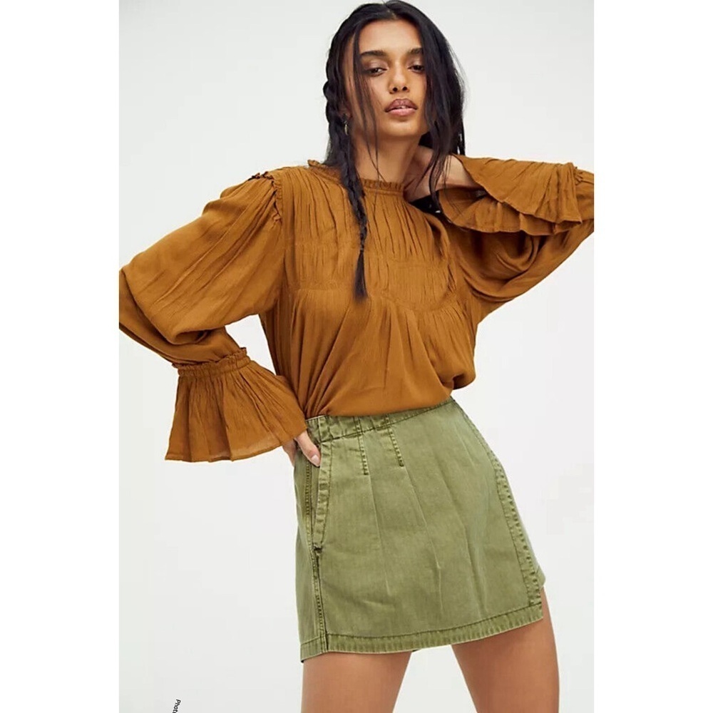 Free People Kelsey Blouse Long Sleeve Brown Size Xsmall
